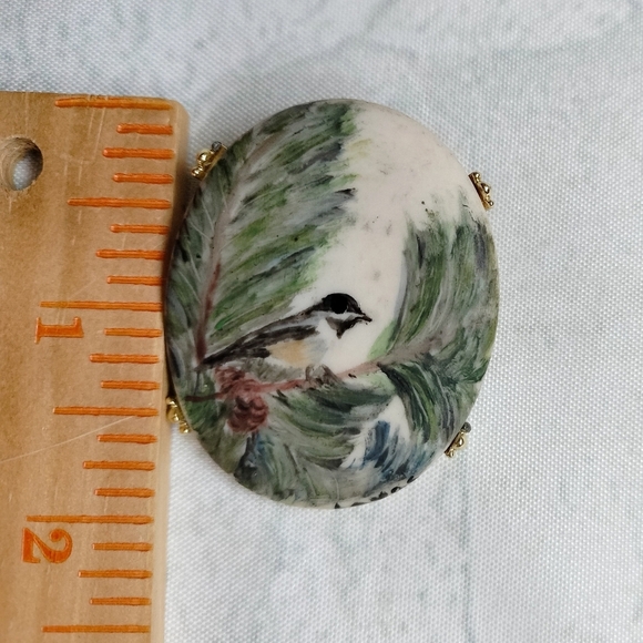 Handcrafted Bird Brooch Pin with Gold Accents Porcelain - Picture 8 of 8
